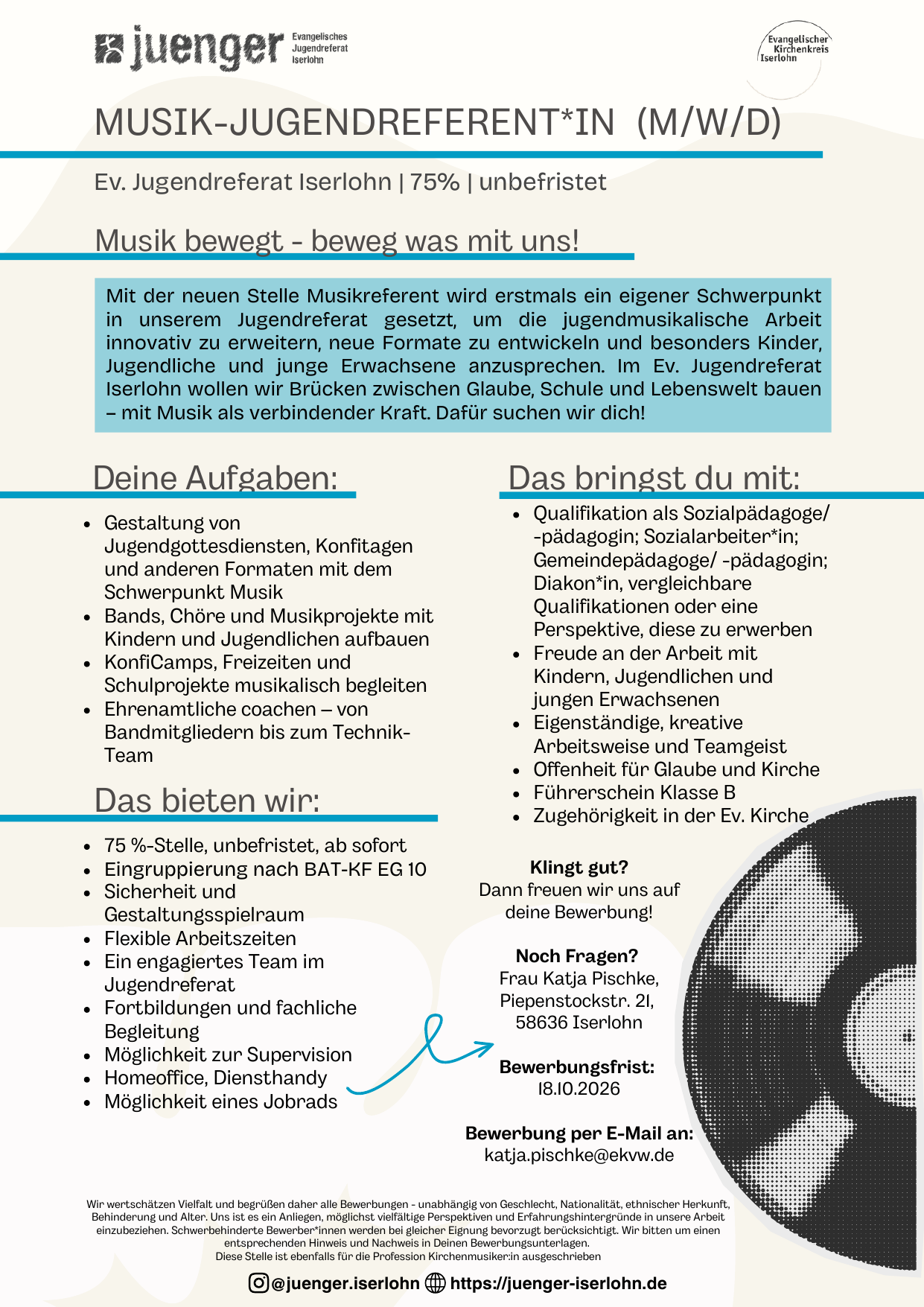 Ausschreibung der Stelle als Musik-Jugendreferentin oder Musik-Jugendreferent