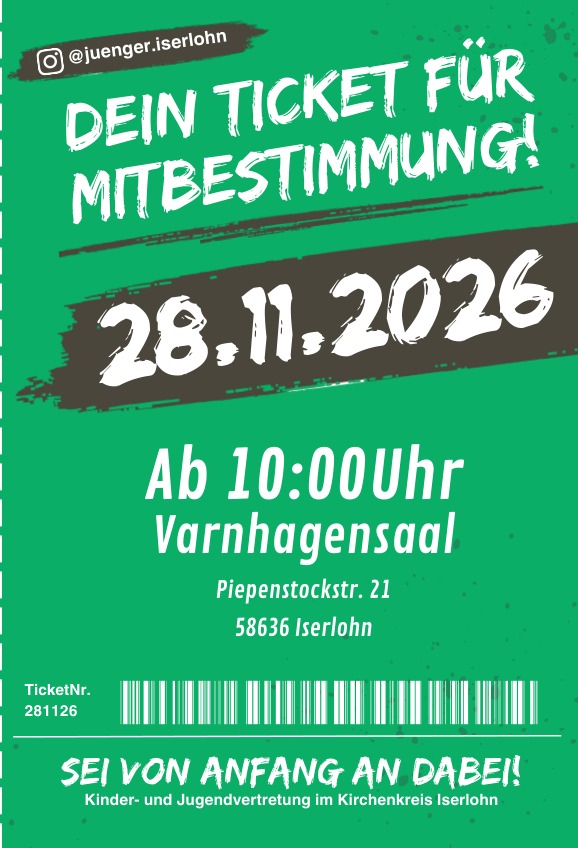 Dein Ticket für Mitbestimmung. 28.11.2026, ab 10 Uhr im Varnhagensaal, Piepenstockstr. 21, Iserlohn.